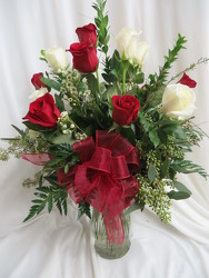 A Dozen Mixed Red and White Roses from Carter's Flower Shop in Farmville, VA
