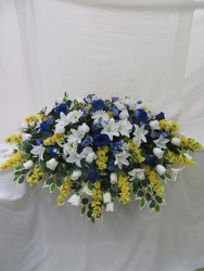 Blue, White and Yellow Casket Topper from Carter's Flower Shop in Farmville, VA